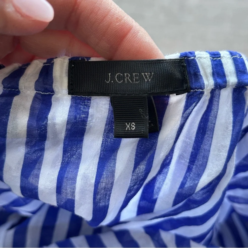 J.Crew‎ Blue White Stripe Off Shoulder Dress XS Cotton Ruffle